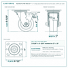 HQ2140S-PL1-PAR-ORG-SET 4 x 2 in orange polyurethane total lock swivel caster reference drawing, 1,000 lb per caster (set of 4 total lock swivel casters), side, front and top plate views with dimensions