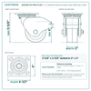 HQ2140S-PL1-PHR-2TL2S 4 x 2 in phenolic total lock swivel caster reference drawing, 800 lb per caster (set of 4: 2 total lock swivel + 2 swivel), side, front and top plate views with dimensions