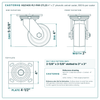 HQ2140S-PL1-PHR-2TL2S 4 x 2 in phenolic swivel caster reference drawing, 800 lb per caster (set of 4: 2 total lock swivel + 2 swivel), side, front and top plate views with dimensions