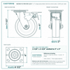 HQ2160S-PL1-PAR-ORG-2L2S 6 x 2 in orange polyurethane total lock swivel caster reference drawing, 1,250 lb per caster (set of 4: 2 total lock swivel + 2 swivel), side, front and top plate views with dimensions