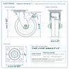 HQ2160S-PL1-PAR-ORG-SET 6 x 2 in orange polyurethane total lock swivel caster reference drawing, 1,250 lb per caster (set of 4 total lock swivel casters), side, front and top plate views with dimensions