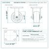 HQ2240R-PL1-PIR-RED 4 x 2 in red polyurethane rigid caster reference drawing, side, front and top plate views with dimensions