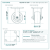 HQ2240R-PL1-SSR 4 x 2 in semi-steel rigid caster reference drawing, side, front and top plate views with dimensions