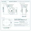 HQ2240S-PL1-DSR-DUP 4 x 2 in ductile steel swivel caster reference drawing, side, front and top plate views with dimensions