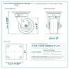 HQ2240S-PL1-PIR-RED 4 x 2 in red polyurethane on steel swivel caster reference drawing, side, front and top plate views with dimensions