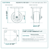 HQ2240S-PL1-SSR-2S2R rigid caster (set of 4: 2 swivel, 2 rigid) reference drawing, 4" x 2" semi-steel, 700 lb per caster