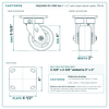HQ2240S-PL1-SSR-Set 4 x 2 in semi-steel swivel caster reference drawing, side, front and top plate views with dimensions