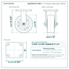 HQ2250R-PL1-PHR 5 x 2 in phenolic rigid caster reference drawing, side, front and top plate views with dimensions