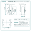 HQ2250R-PL1-PIR-GRE 5 x 2 in green polyurethane rigid caster reference drawing, side, front and top plate views with dimensions
