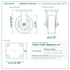 HQ2250R-PL1-PIR-RED 5 x 2 in red polyurethane rigid caster reference drawing, side, front and top plate views with dimensions