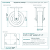 HQ2260R-PL1-PIR-RED 6 x 2 in red polyurethane rigid caster reference drawing, side, front and top plate views with dimensions