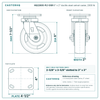 HQ2260S-PL1-DSR 6 x 2 in ductile steel swivel caster reference drawing, side, front and top plate views with dimensions
