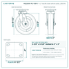 HQ2280S-PL1-DSR 8 x 2 in ductile steel swivel caster reference drawing, side, front and top plate views with dimensions