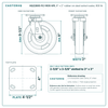 HQ2280S-PL1-ROS-KPL 8 x 2 in rubber on steel swivel caster reference drawing, side, front and top plate views with dimensions