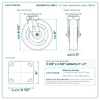 HQ2280S-PL1-SSR 8 x 2 in semi-steel swivel caster reference drawing, side, front and top plate views with dimensions