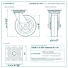 HQ2360S-PL1-TPR 6 x 2 in TPR swivel caster reference drawing, side, front and top plate views with dimensions