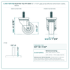 HQ3014S-TS2-PP-GRAY 3" x 1-1/4" gray polyurethane swivel stem caster, 300 lb reference drawing, side, front and stem views with dimensions