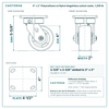 4 x 2 in Polyurethane on Nylon kingpinless swivel caster reference drawing, 4 in x 4-1/2 in top plate, side, front and top plate views with dimensions