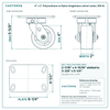 4 x 2 in Polyurethane on Nylon kingpinless swivel caster reference drawing, 4-1/2 in x 6-1/4 in top plate, side, front and top plate views with dimensions