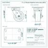 4 x 2 in Phenolic kingpinless swivel caster reference drawing, 4-1/2 in x 6-1/4 in top plate, side, front and top plate views with dimensions