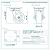 4 x 2 in Phenolic kingpinless swivel caster reference drawing, 4 in x 4-1/2 in top plate, side, front and top plate views with dimensions