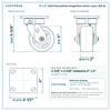 4 x 2 in Solid Polyurethane kingpinless swivel caster reference drawing, 4 in x 4-1/2 in top plate, side, front and top plate views with dimensions