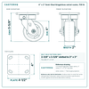 4 x 2 in Semi-Steel kingpinless swivel caster reference drawing, 4 in x 4-1/2 in top plate, side, front and top plate views with dimensions