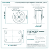 5 x 2 in Polyurethane on Nylon kingpinless swivel caster reference drawing, 4-1/2 in x 6-1/4 in top plate, side, front and top plate views with dimensions