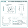 5 x 2 in Polyurethane on Nylon kingpinless swivel caster reference drawing, 4 in x 4-1/2 in top plate, side, front and top plate views with dimensions