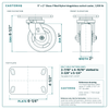 5 x 2 in Glass-Filled Nylon kingpinless swivel caster reference drawing, 4-1/2 in x 6-1/4 in top plate, side, front and top plate views with dimensions