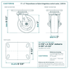 5 x 2 in Polyurethane on Nylon kingpinless swivel caster reference drawing, 4-1/2 in x 6-1/4 in top plate, side, front and top plate views with dimensions