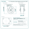 5 x 2 in Polyurethane on Nylon kingpinless swivel caster reference drawing, 4 in x 4-1/2 in top plate, side, front and top plate views with dimensions
