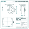 5 x 2 in Phenolic kingpinless swivel caster reference drawing, 4-1/2 in x 6-1/4 in top plate, side, front and top plate views with dimensions