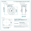 5 x 2 in Phenolic kingpinless swivel caster reference drawing, 4 in x 4-1/2 in top plate, side, front and top plate views with dimensions