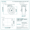 5 x 2 in Polyurethane kingpinless swivel caster reference drawing, 4-1/2 in x 6-1/4 in top plate, side, front and top plate views with dimensions