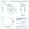 5 x 2 in Solid Polyurethane kingpinless swivel caster reference drawing, 4-1/2 in x 6-1/4 in top plate, side, front and top plate views with dimensions