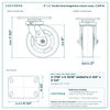 6 x 2 in Ductile Steel kingpinless swivel caster reference drawing, 4-1/2 in x 6-1/4 in top plate, side, front and top plate views with dimensions
