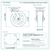 6 x 2 in Ductile Steel kingpinless swivel caster reference drawing, 4 in x 4-1/2 in top plate, side, front and top plate views with dimensions