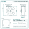 6 x 2 in Phenolic kingpinless swivel caster reference drawing, 4 in x 4-1/2 in top plate, side, front and top plate views with dimensions