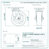 6 x 2 in Semi-Steel kingpinless swivel caster reference drawing, 4-1/2 in x 6-1/4 in top plate, side, front and top plate views with dimensions