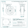 6 x 2 in Semi-Steel kingpinless swivel caster reference drawing, 4 in x 4-1/2 in top plate, side, front and top plate views with dimensions