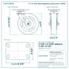 8 x 2 in Semi-Steel kingpinless swivel caster reference drawing, 4-1/2 in x 6-1/4 in top plate, side, front and top plate views with dimensions