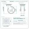 MD5X2SPIR 5 x 2 in polyurethane on iron swivel caster reference drawing, side, front and top plate views with dimensions