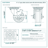 4 x 2 in gray rubber swivel caster with side lock brake reference drawing, side, front and top plate views with dimensions