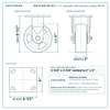5" x 2" polyolefin rigid stainless caster reference drawing, side, front and top plate views with dimensions