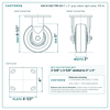 S34-R-520-TPR-03 5 x 2 in gray rubber rigid caster reference drawing, side, front and top plate views with dimensions