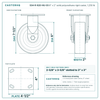 S34-R-620-HU-03 6 x 2 in solid polyurethane rigid caster reference drawing, side, front and top plate views with dimensions
