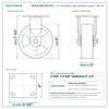 6" x 2" polyolefin rigid stainless caster reference drawing, side, front and top plate views with dimensions