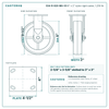 S34-R-820-MU-03 8 x 2 in nylon rigid caster reference drawing, side, front and top plate views with dimensions