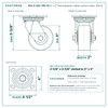 4" x 2" thermoplastic rubber swivel caster reference drawing, side, front and top plate views with dimensions